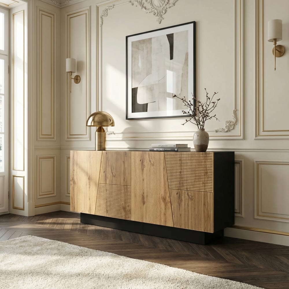 Buffet URBAN MEUBLE portes ouvertes sur les étagères réglables