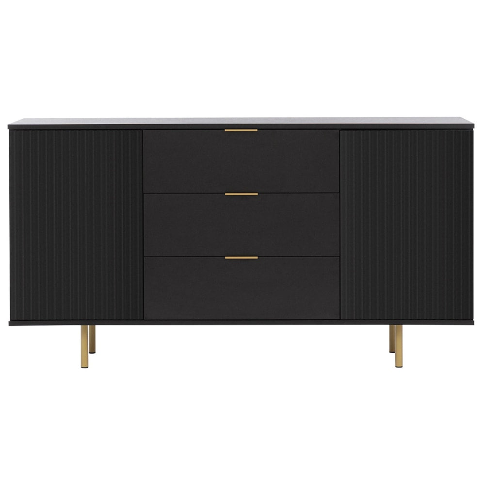 Buffet enfilade MONICA noir 2 portes effet tasseau et 3 tiroirs 150 cm
