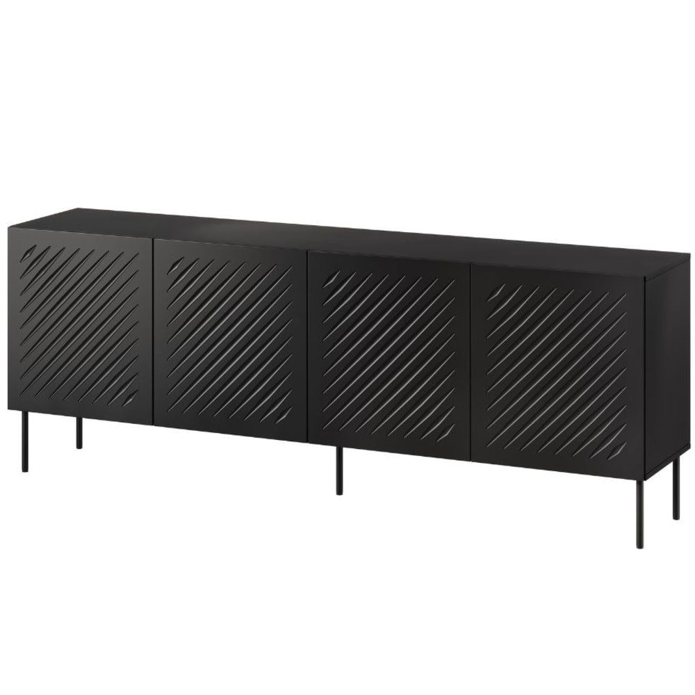 Buffet enfilade 4 portes noir motifs en relief 200 cm - ABYS