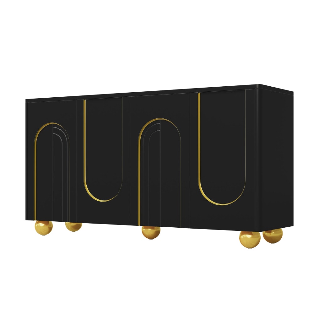 Buffet enfilade URBAN MEUBLE 140 cm noir texturé à accents dorés