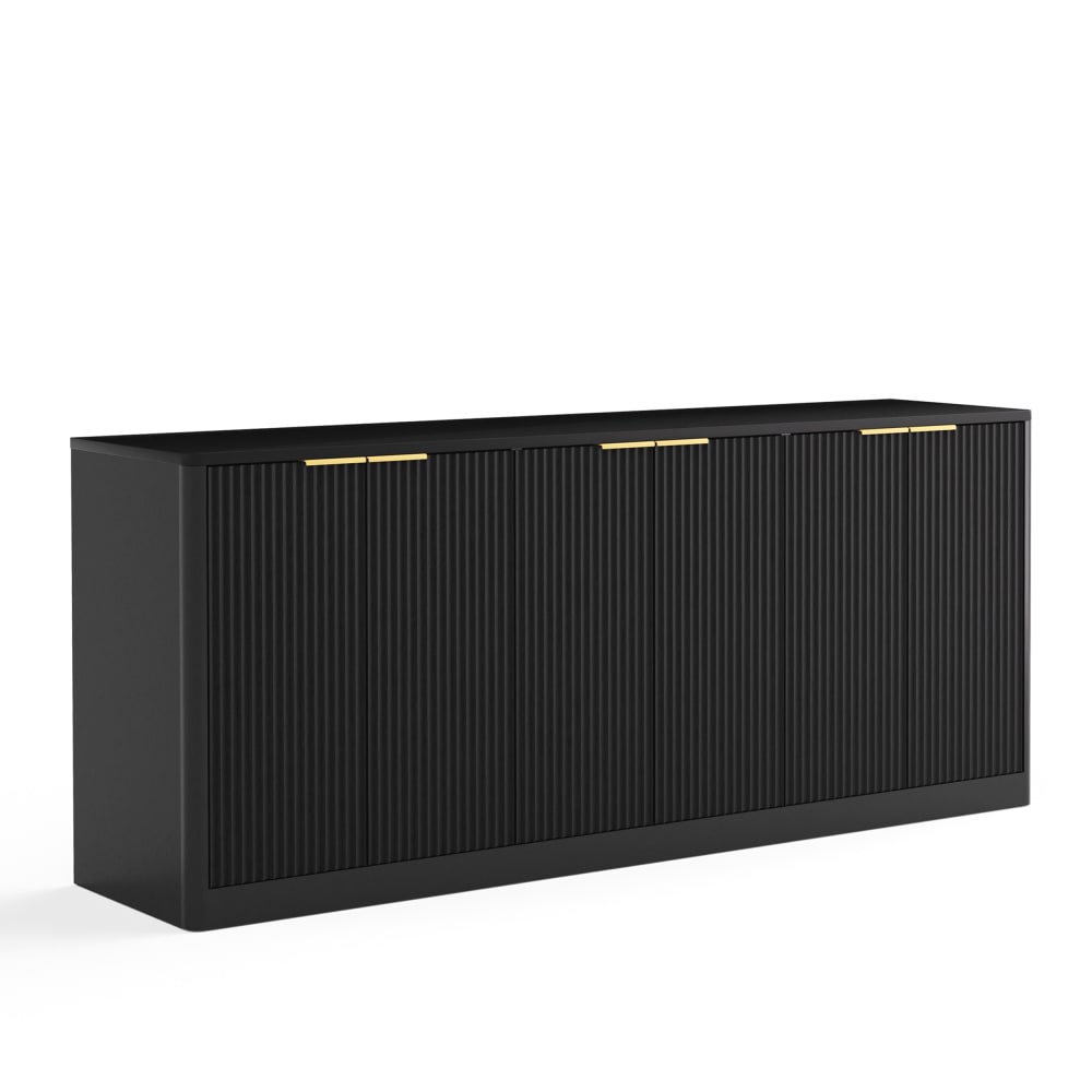 Grand buffet noir URBAN MEUBLE 170 cm à 6 portes et façade ondulée