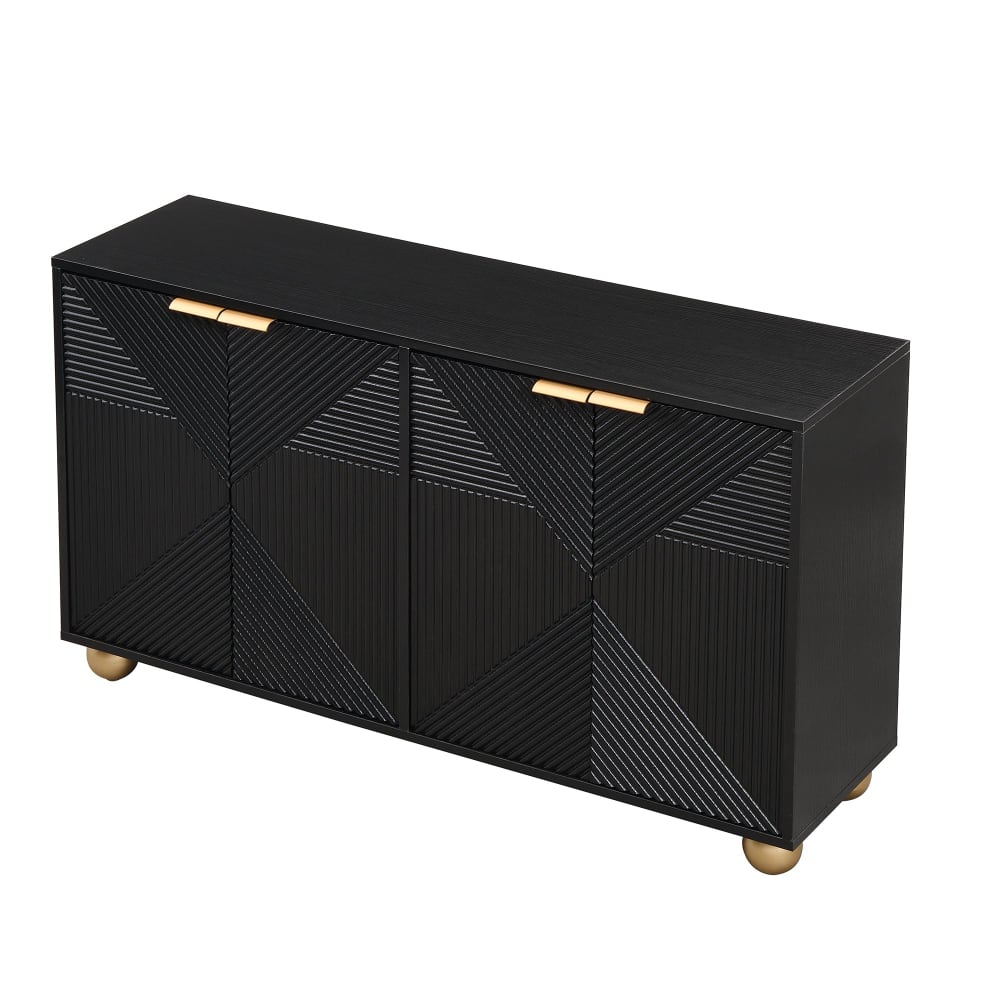 Buffet art déco noir URBAN MEUBLE 120 cm à 4 portes sculptées