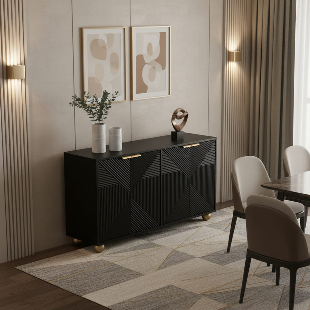 Détail du motif sculpté des portes du buffet URBAN MEUBLE