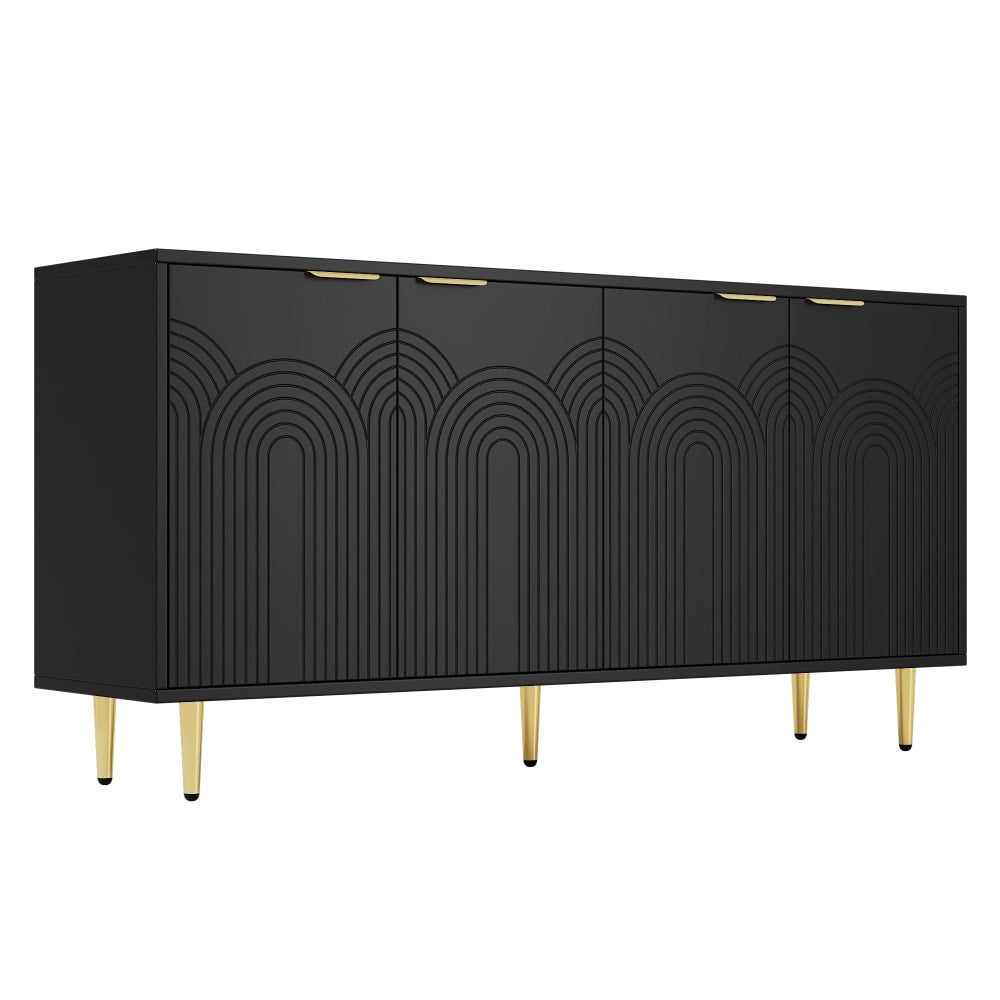 Buffet enfilade URBAN MEUBLE 160 cm noir à 4 portes et poignées dorées