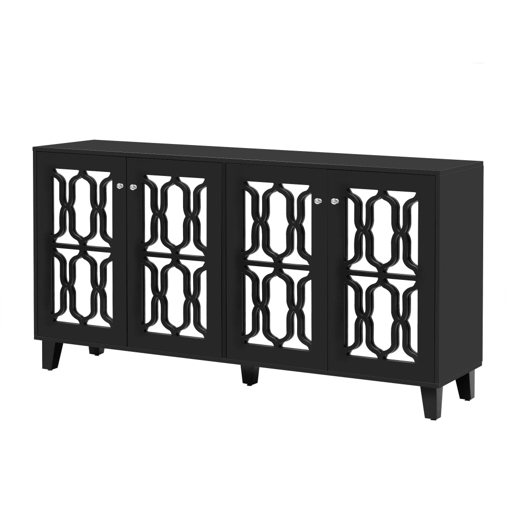 Buffet URBAN MEUBLE noir 160 cm avec 4 portes à motif géométrique et miroir