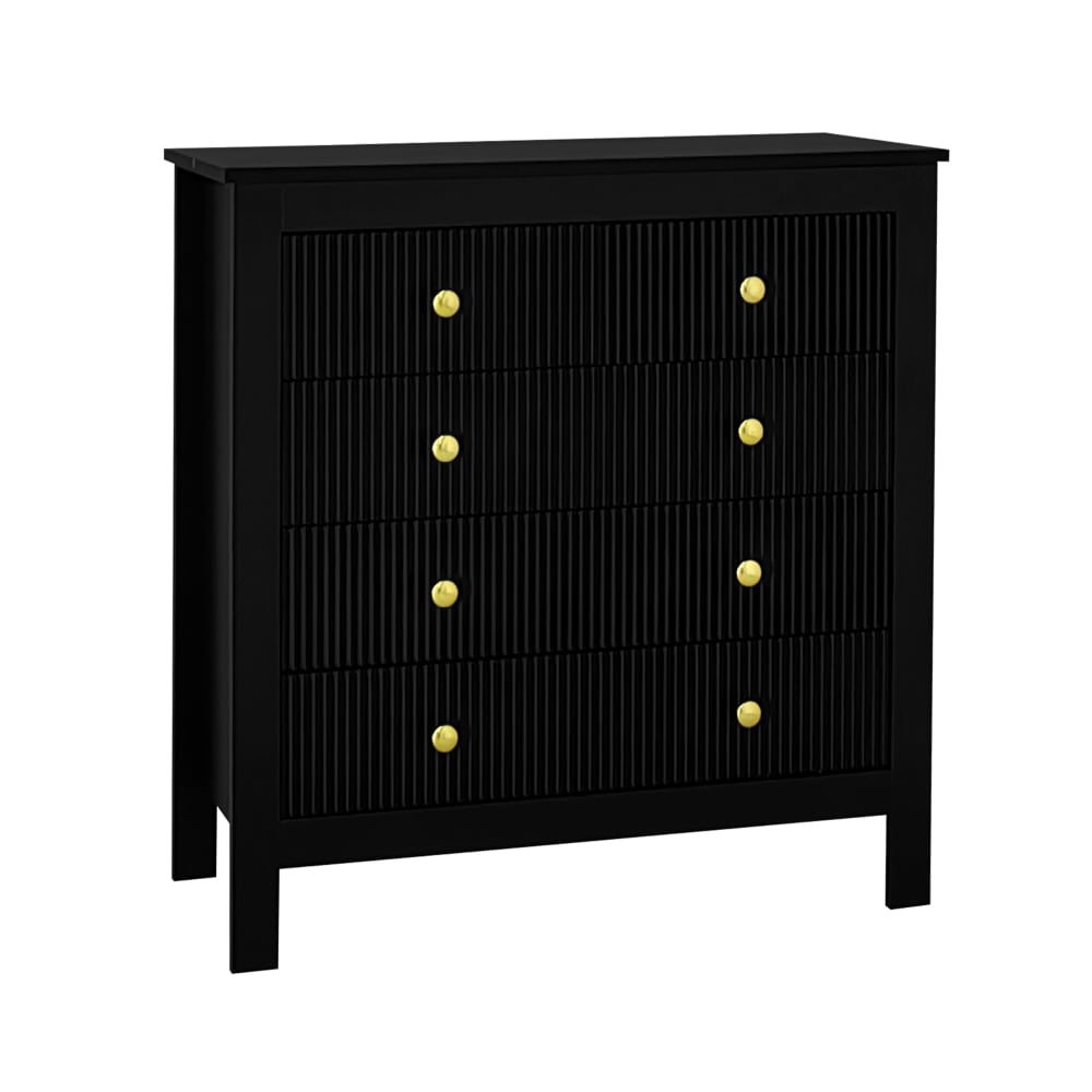 Petit buffet URBAN MEUBLE noir 79 cm avec 5 tiroirs texturés et poignées dorées