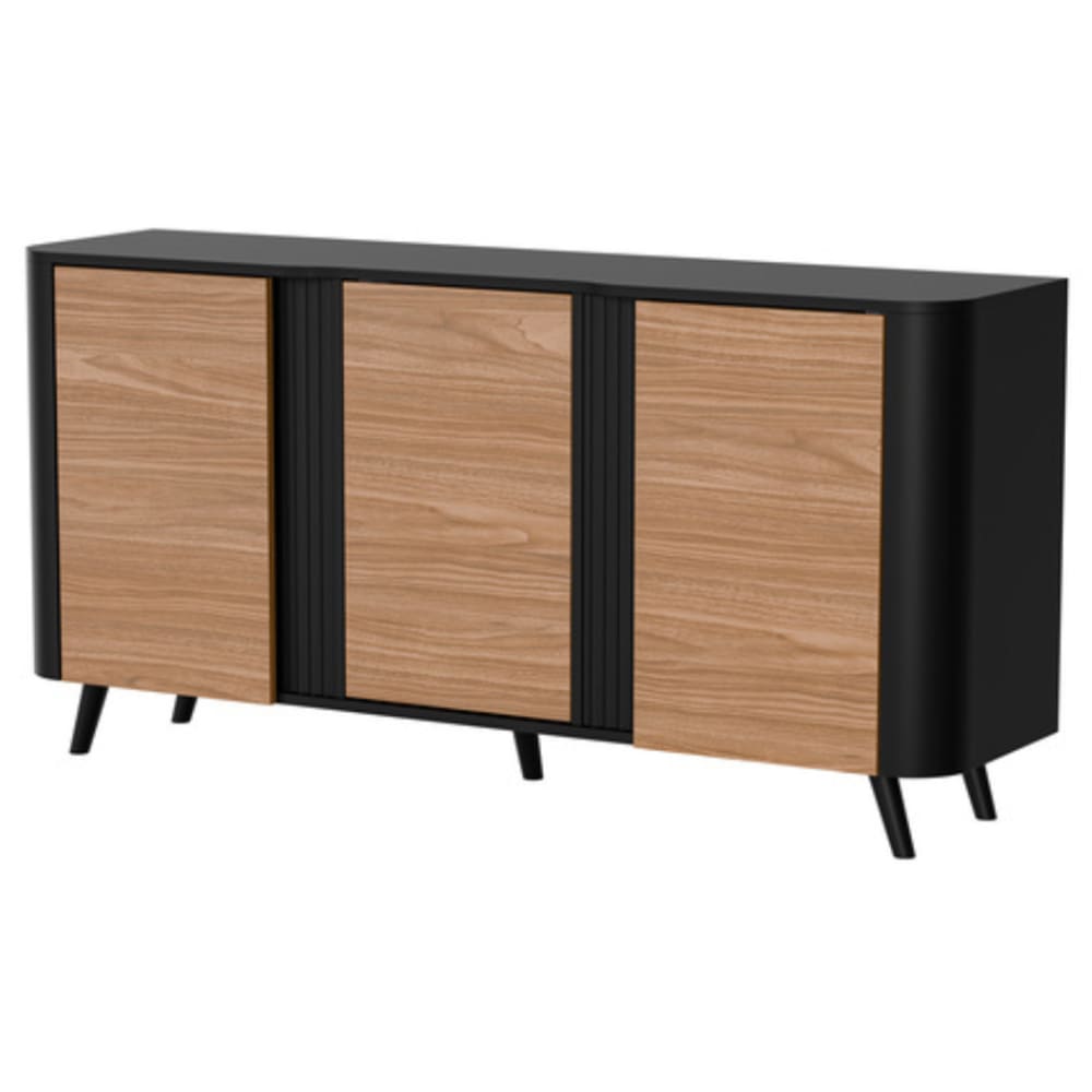 Buffet bahut VIALI noir et bois 150 cm aux bords arrondis