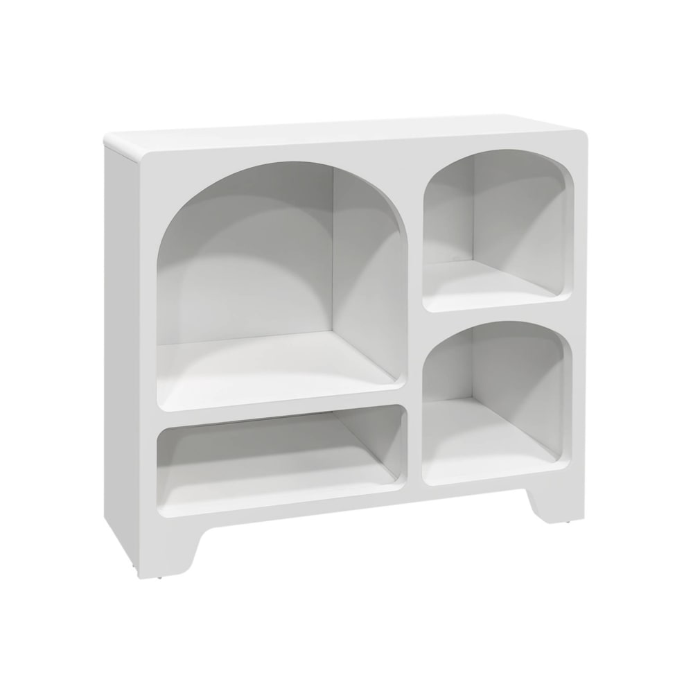 Petit buffet organique THESSA blanc 90 cm avec quatre niches ouvertes