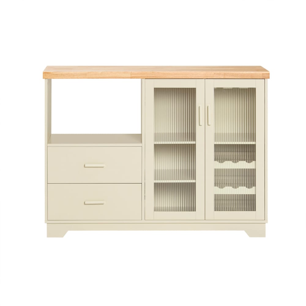 Buffet vitrine SOBUY en chêne et beige avec portes vitrées 120 cm