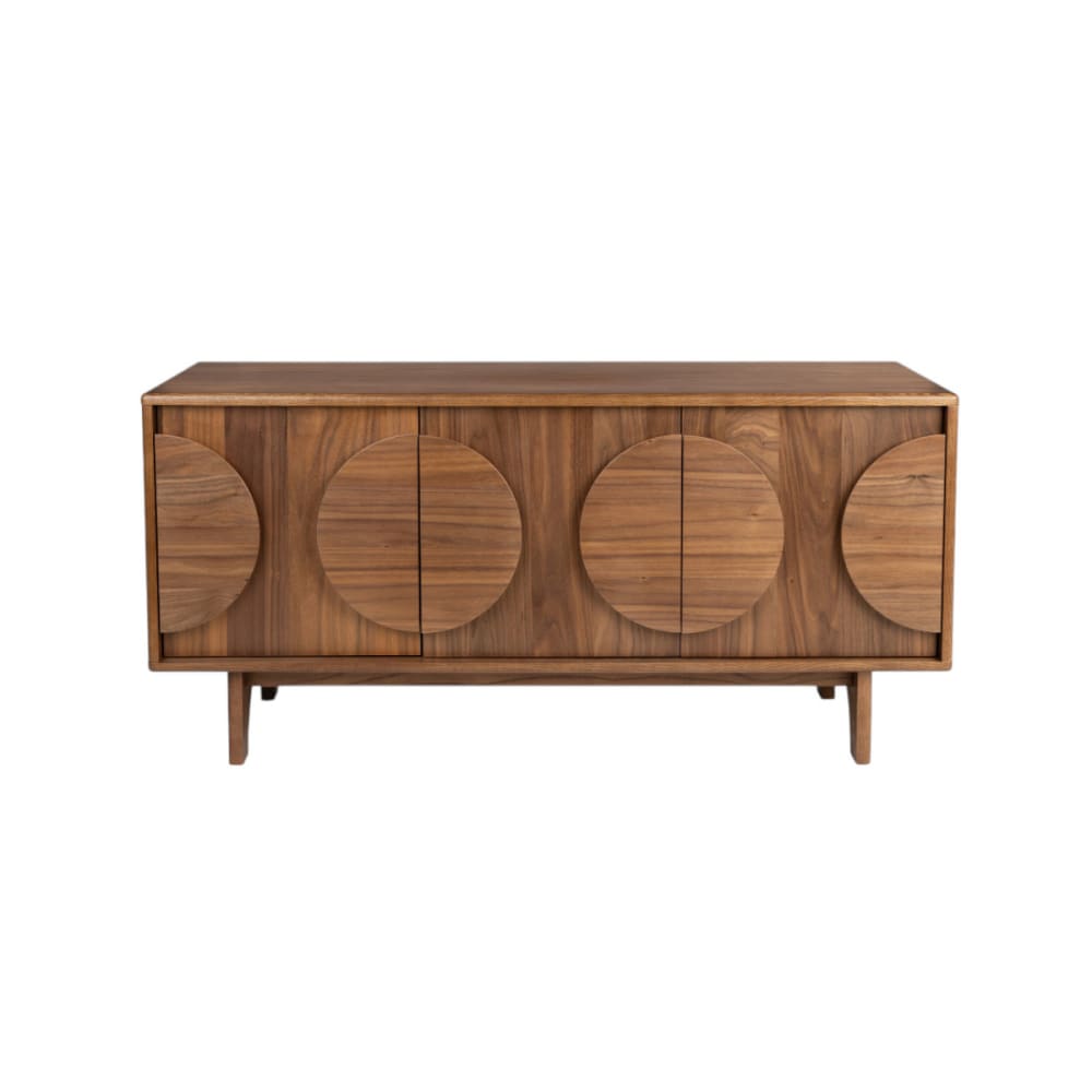 Buffet bas GROOVE en placage de noyer 120 cm avec 3 portes et 4 niches