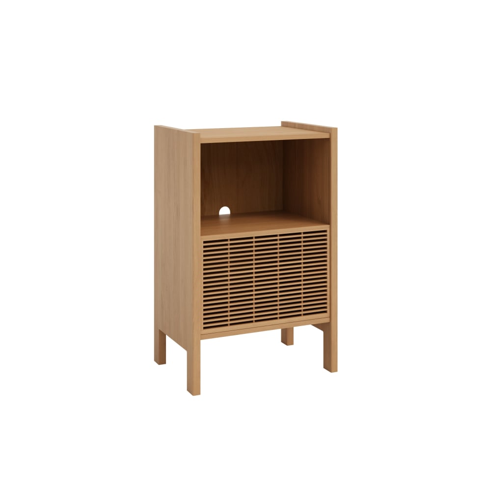 Petit buffet à vinyles BASTER en pin massif verni chêne 59 cm