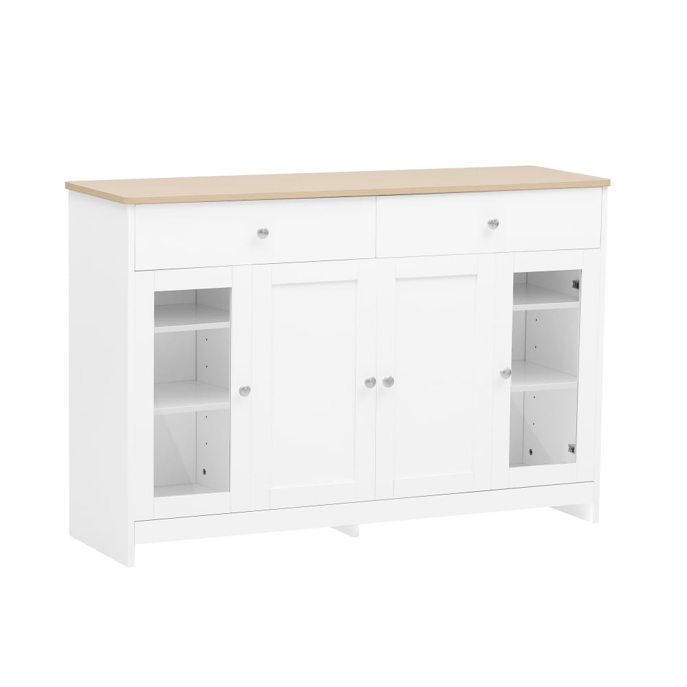 Buffet vaisselier MEUBLES COSY blanc et chêne clair 3 portes et 2 tiroirs 120 cm