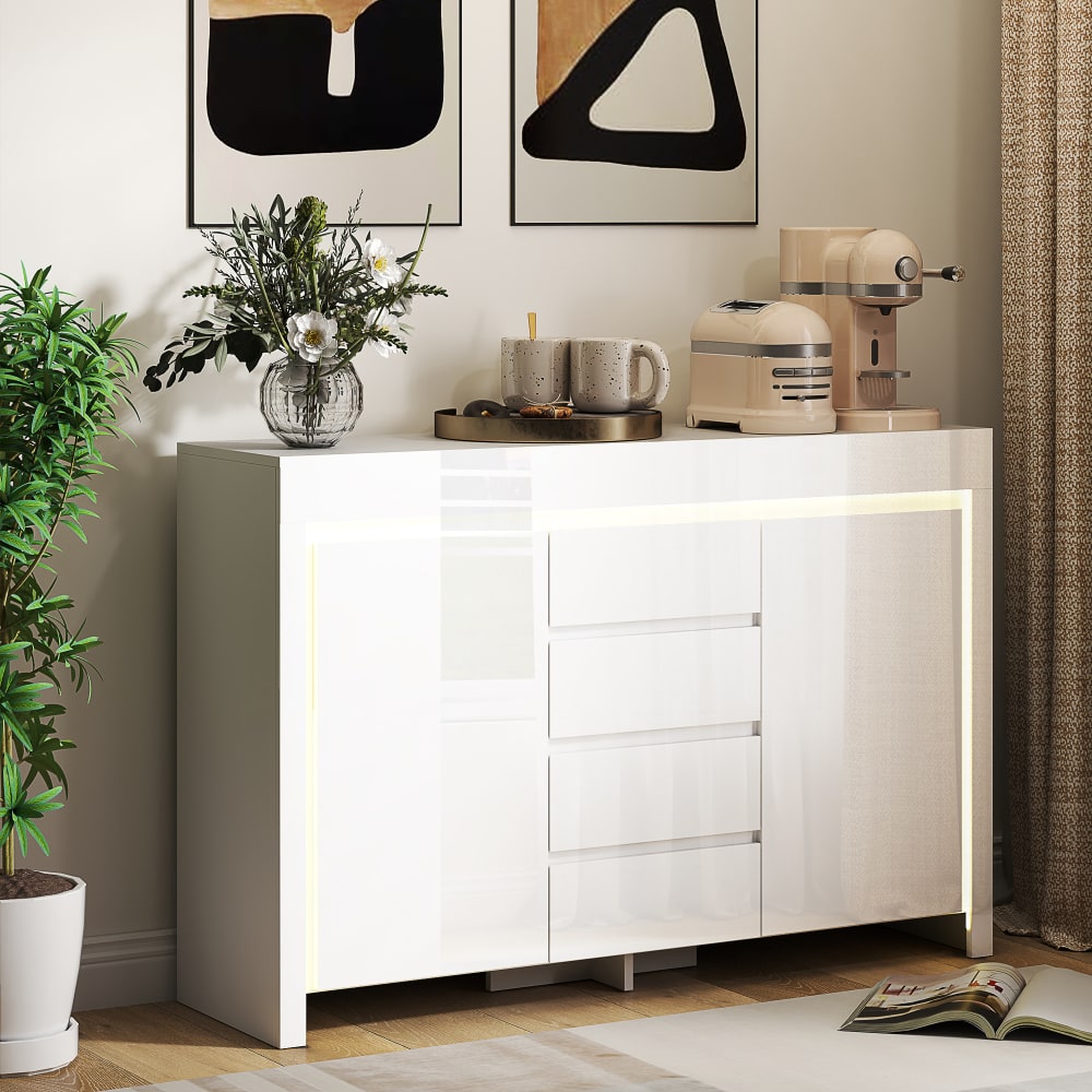 Détail de l'éclairage LED du buffet HOMCOM