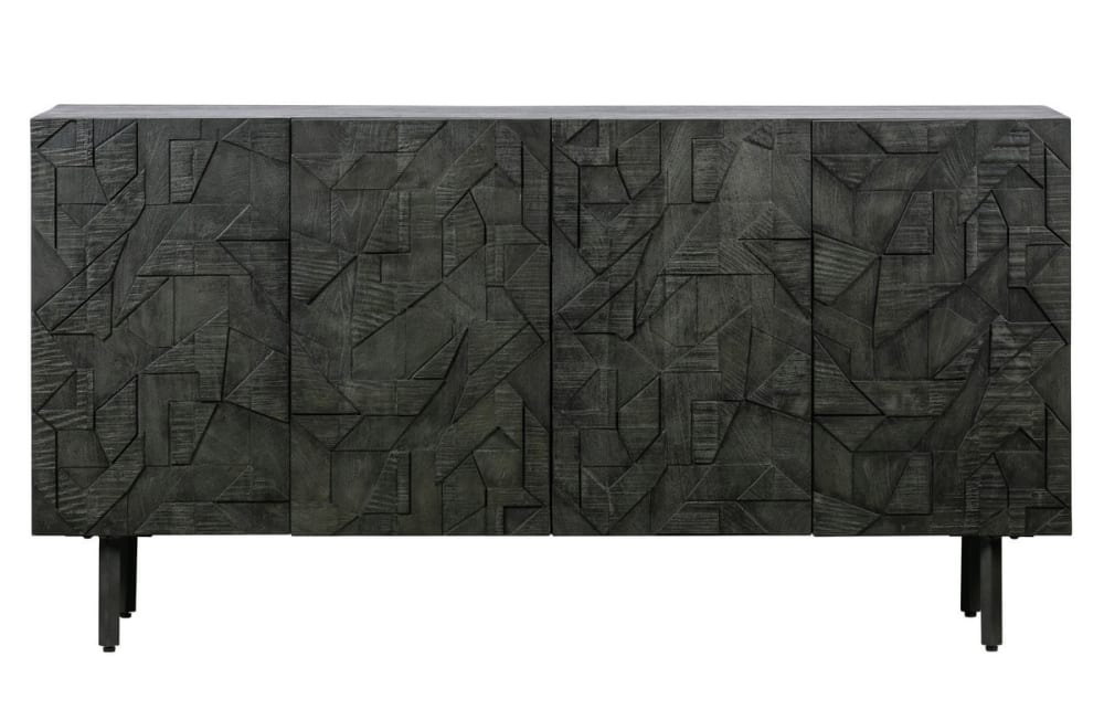 Grand buffet WOOOD 4 portes sculptées en manguier massif noir 160 cm