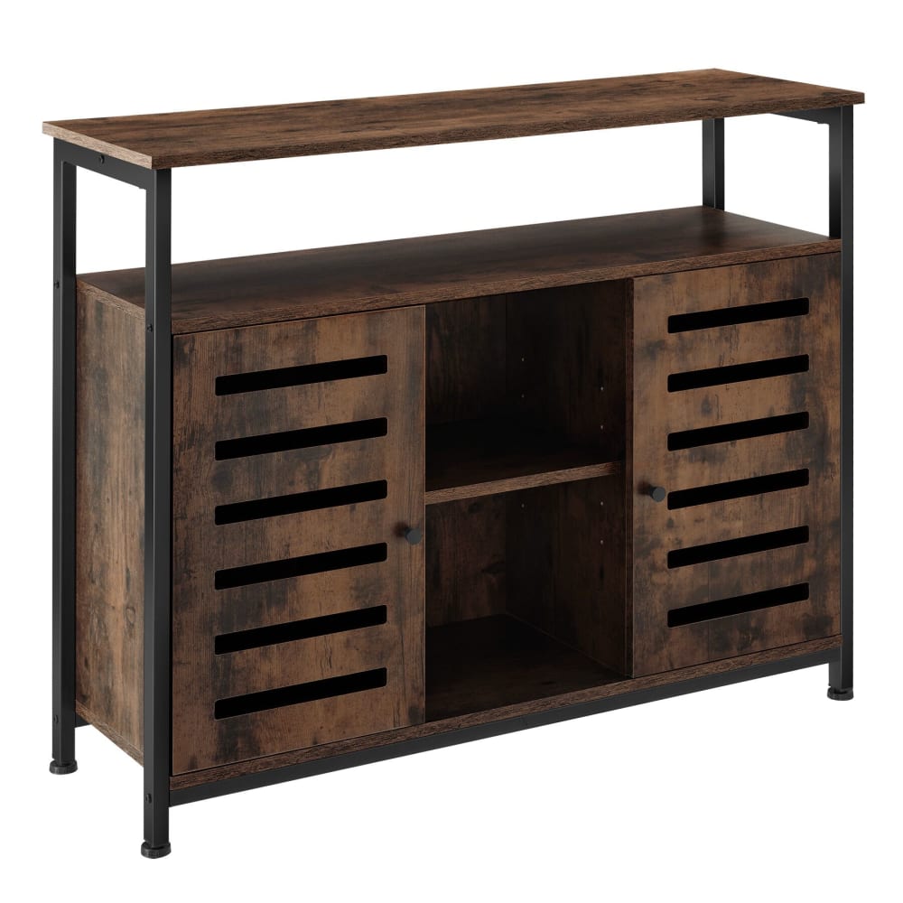 Buffet industriel WARRINGTON bois foncé 100 cm avec portes magnétiques et étagères