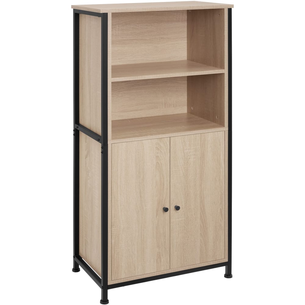 Buffet haut DONCASTER bois clair 60 cm avec deux niches et armoire à portes magnétiques