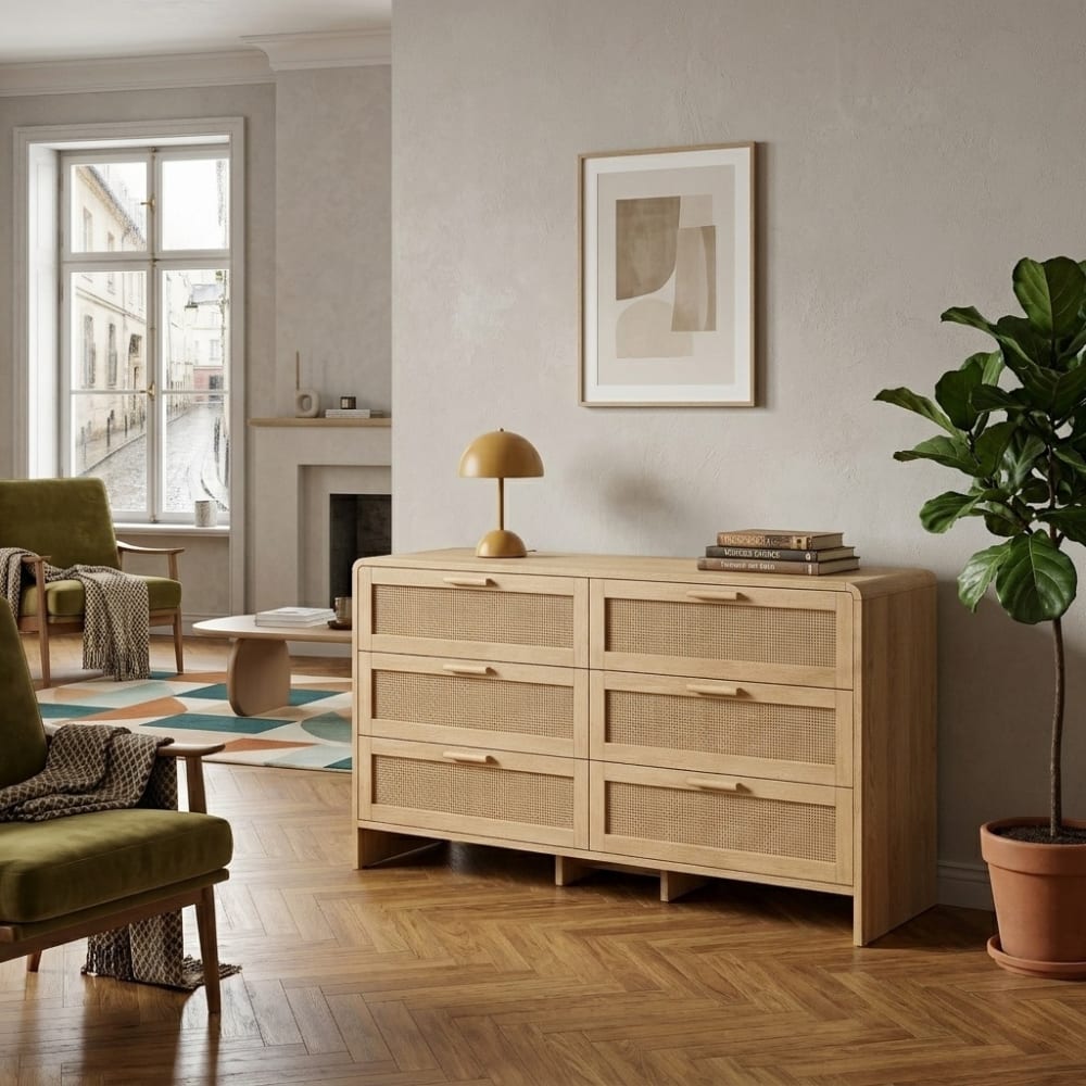 Détail du rotin tressé du buffet URBAN MEUBLE