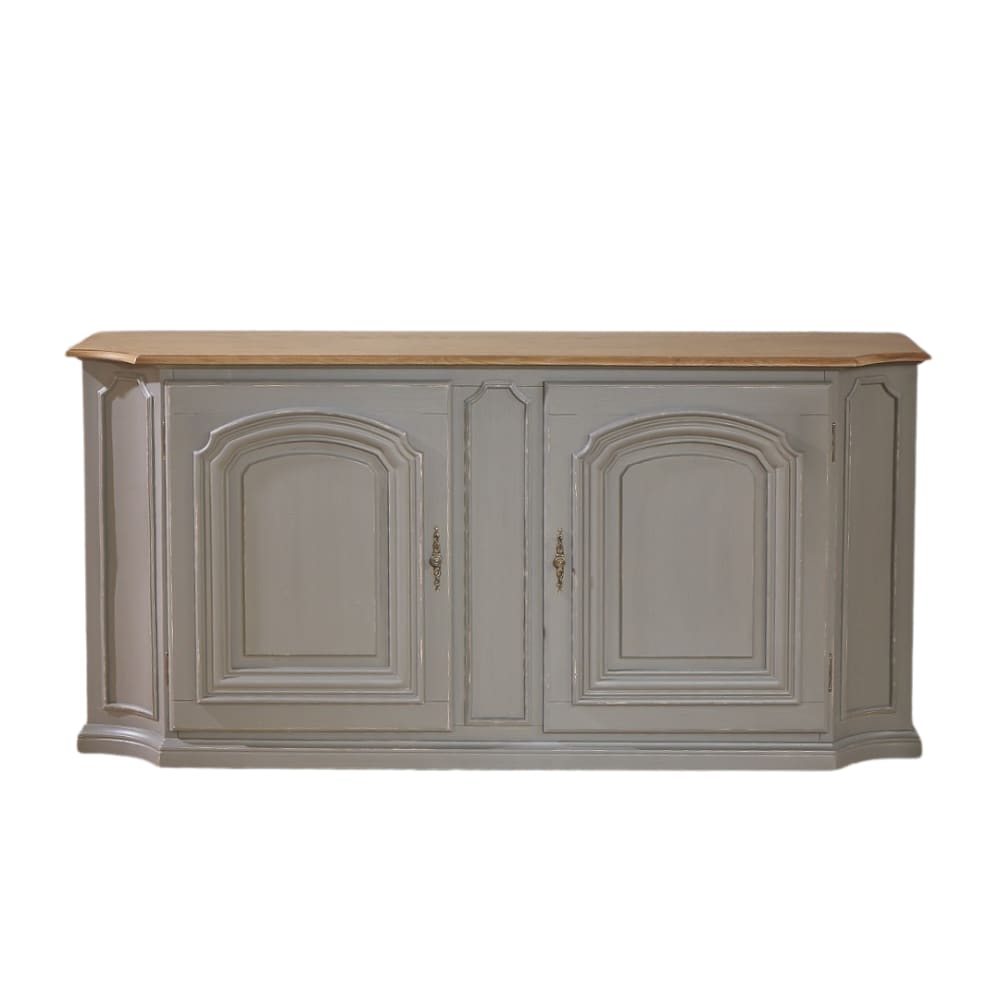 Buffet bahut ELISABETH shabby chic gris 188 cm avec plateau en chêne