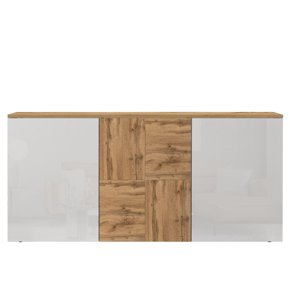 Buffet suspendu ISEO 3 portes blanc brillant et chêne 150 cm