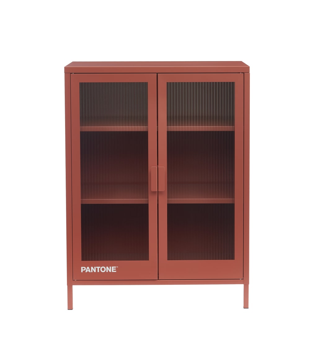 Petit buffet haut PANTONE terracotta 75 cm à portes en verre cannelé