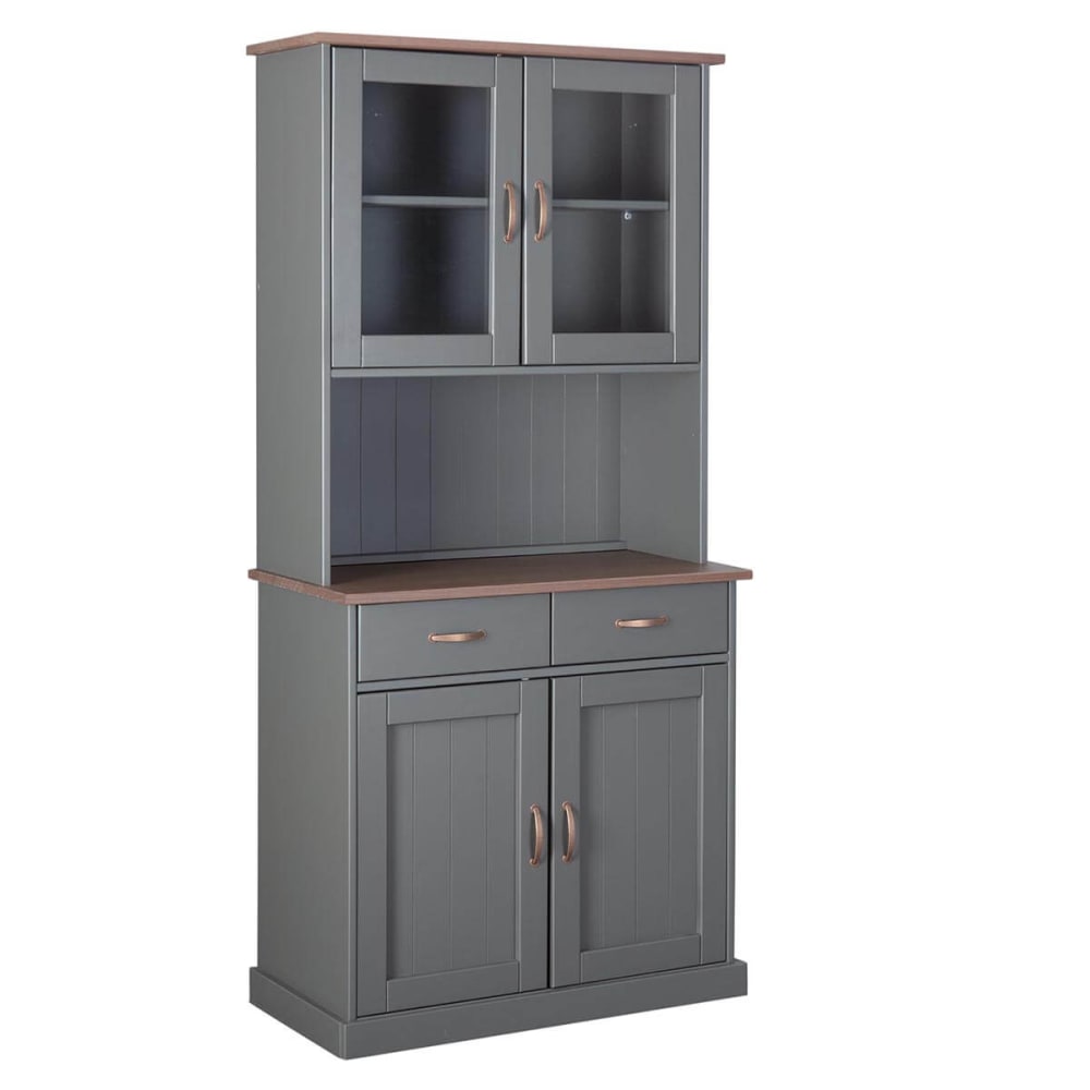 Buffet vaisselier MELINA en pin massif gris 90 cm avec portes vitrées