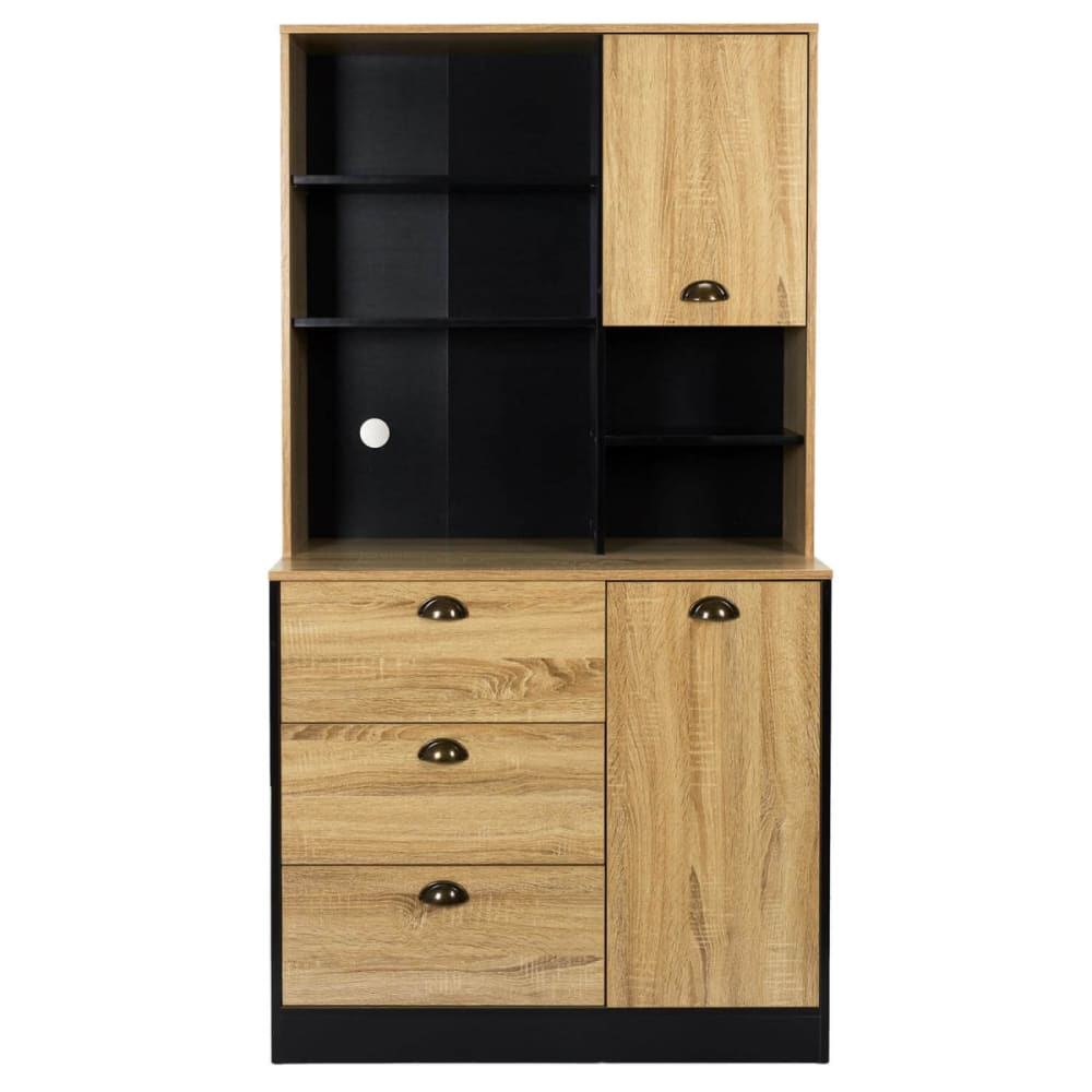 Buffet vaisselier DINAJ multi-rangement noir et bois clair 90 cm