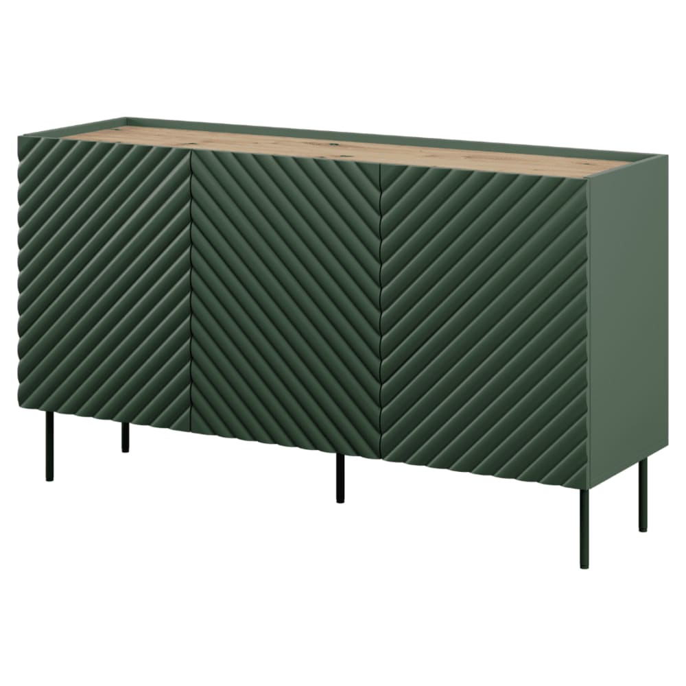 Buffet enfilade EMILE vert et bois 150 cm à 3 portes et 2 tiroirs