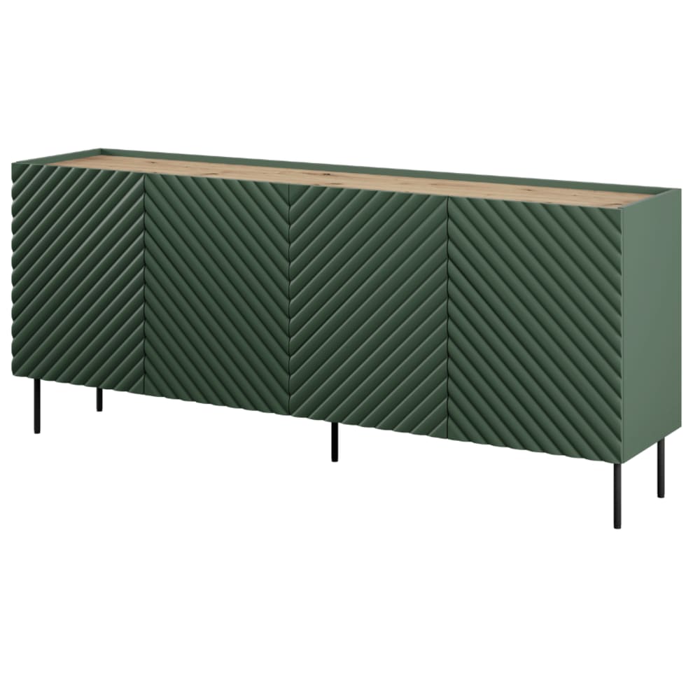 Grand buffet EMILE vert et bois 200 cm à 4 portes et 2 tiroirs