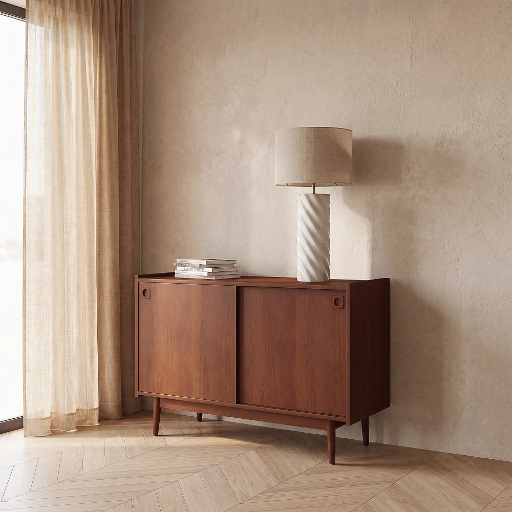 Buffet bahut GRIFFITH en placage noyer 111 cm à portes coulissantes