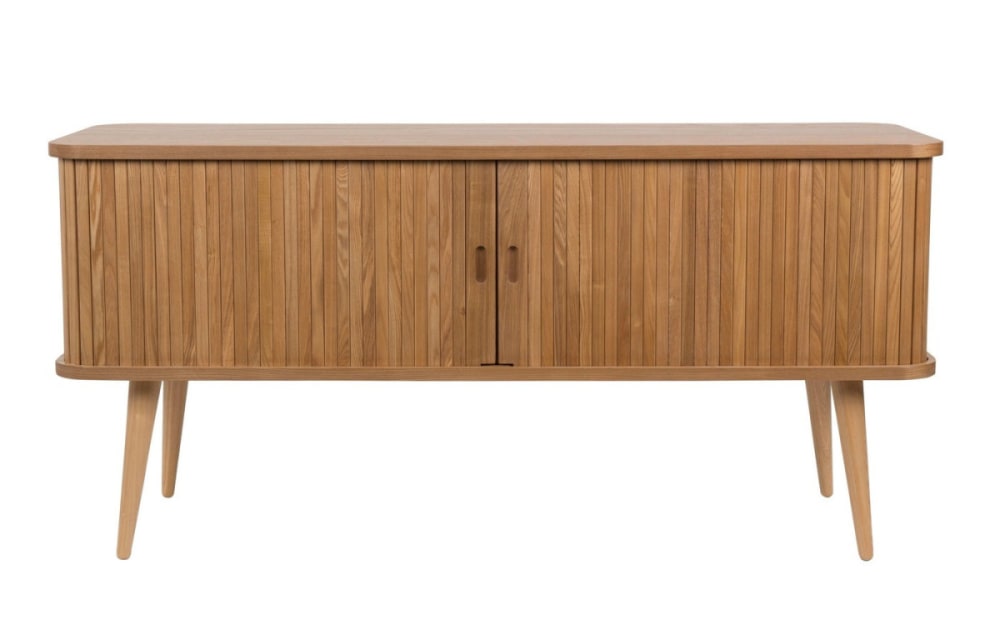 Buffet vintage BARBIER en frêne massif avec portes coulissantes 120 cm