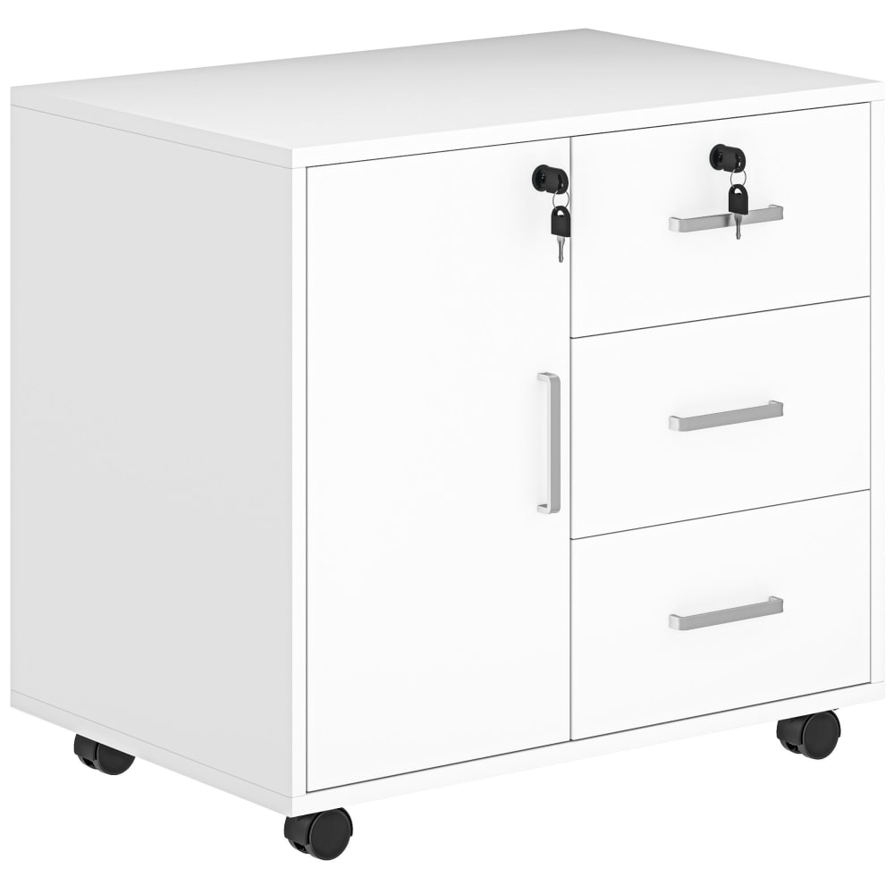 Petit buffet mobile HOMCOM blanc 60 cm avec 3 tiroirs et placard