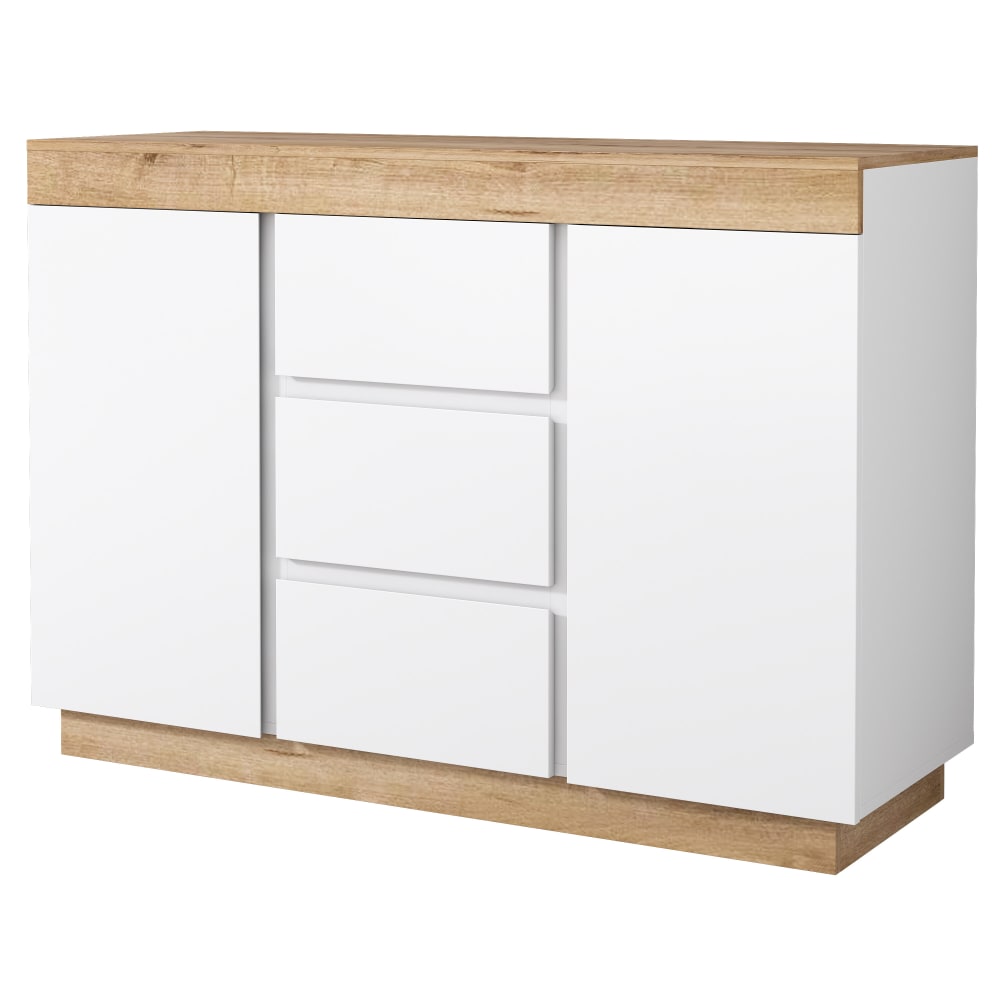 Buffet URBAN MEUBLE blanc à plateau chêne 121 cm avec 2 portes et 3 tiroirs