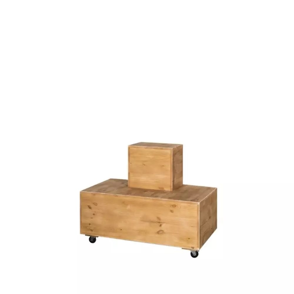 Buffet présentoir TRADIS en bois massif 99 cm à 2 niveaux sur roulettes