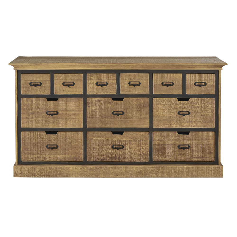 Buffet comptoir industriel GERMAIN 12 tiroirs bicolore 156 cm