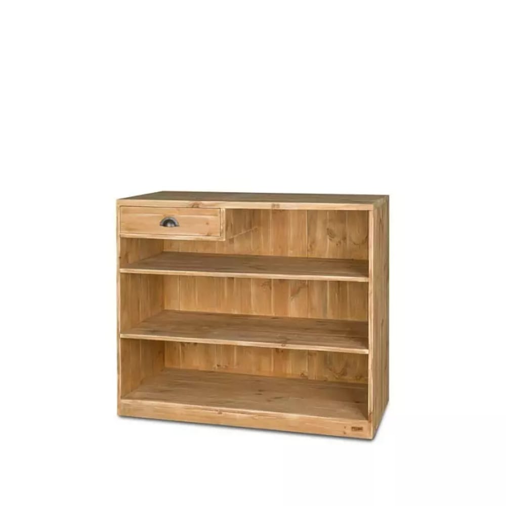 Comptoir buffet TRADIS en pin massif 119 cm avec tiroir et niche ouverte