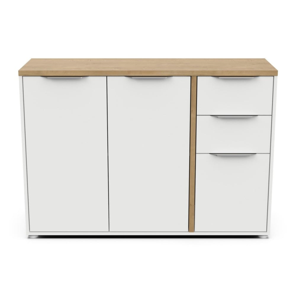 Buffet enfilade ACCESS effet bois clair 121 cm avec 3 portes et 2 tiroirs