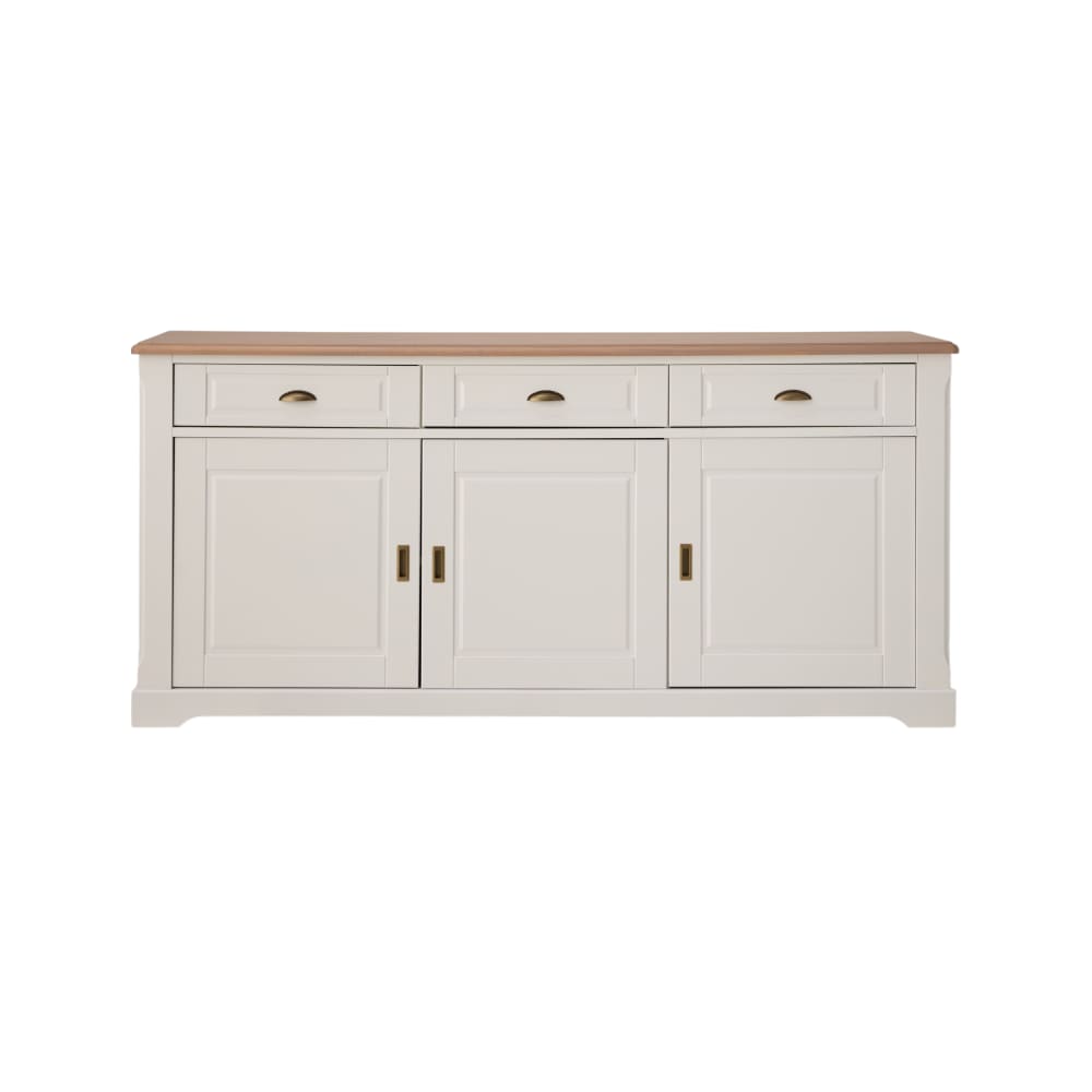 Grande enfilade APOLLINE blanche et chêne 200 cm avec 3 portes et 3 tiroirs