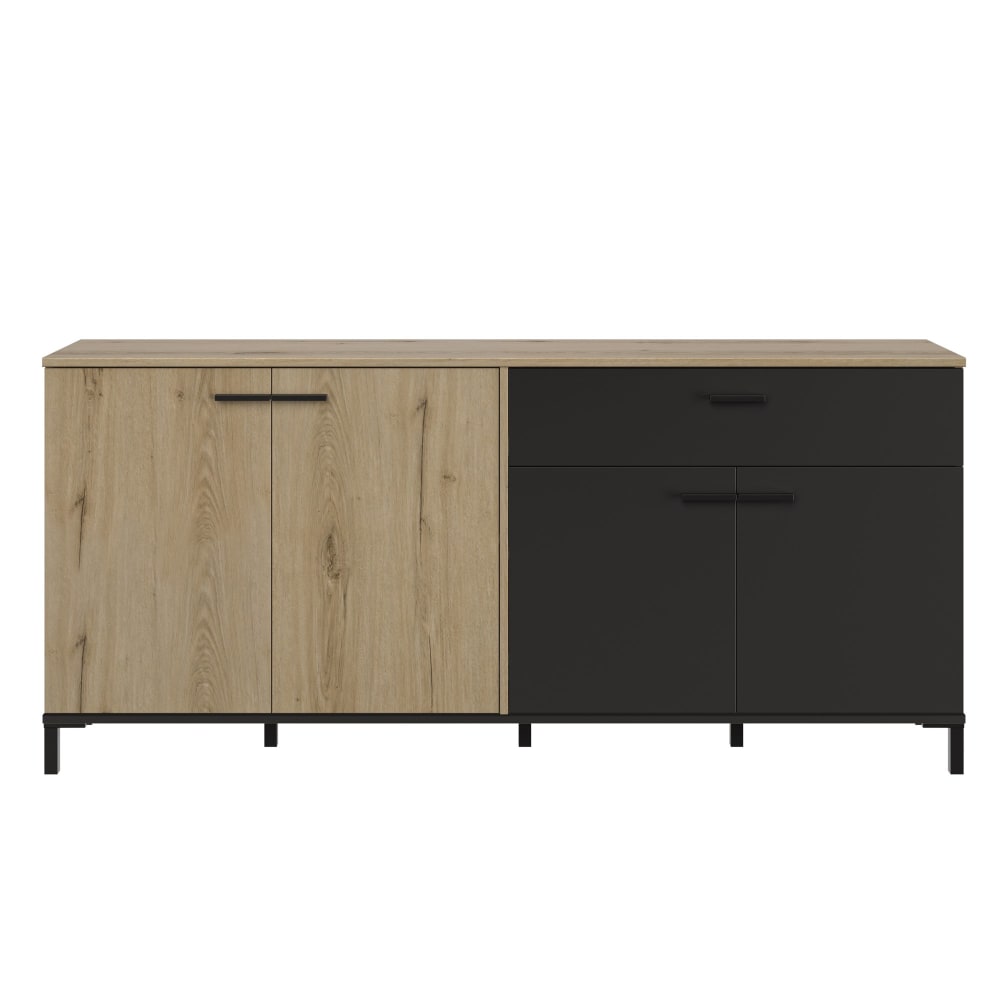 Buffet enfilade GAMI effet chêne et noir 180 cm avec 4 portes et 1 tiroir