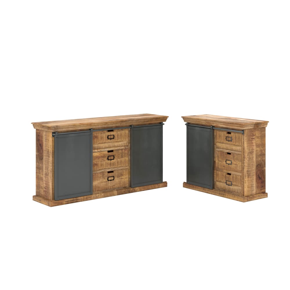 Buffet et petit buffet en manguier massif portes coulissantes 160 cm - TABUK