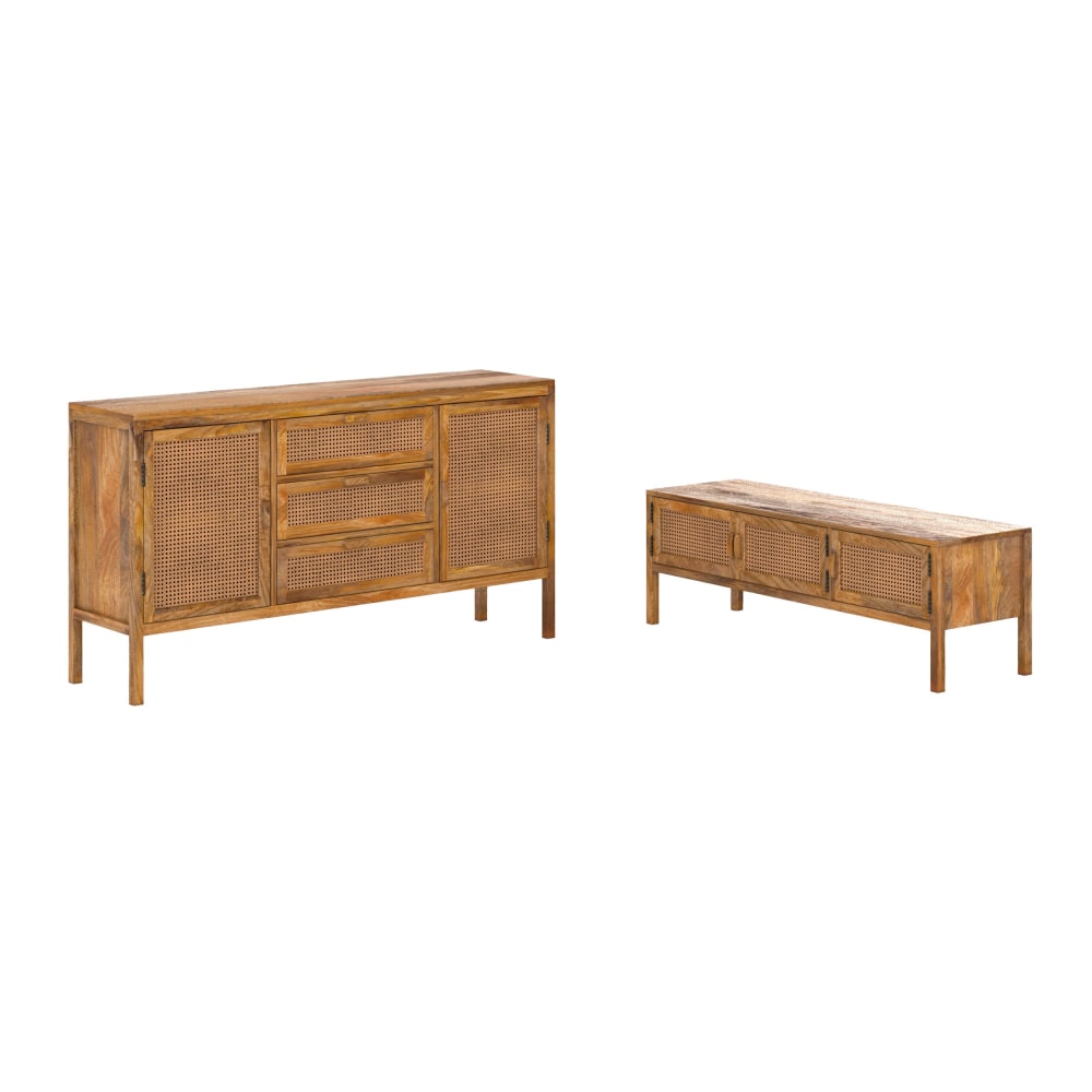 Buffet bahut 3 tiroirs et meuble TV en manguier et cannage 150 cm - TIKI