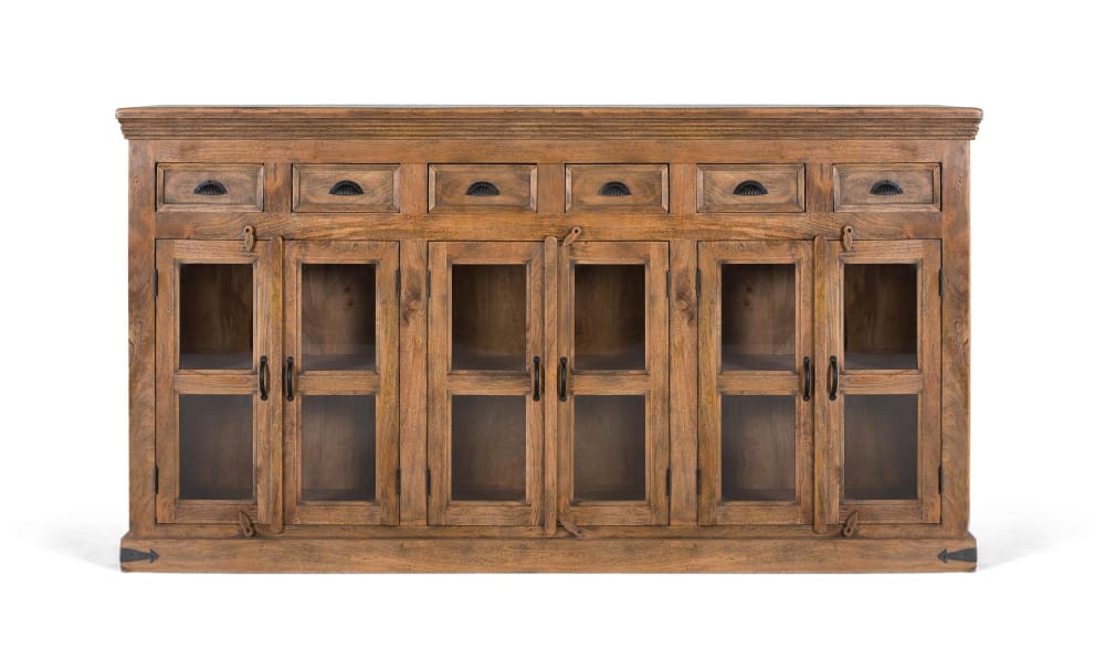 Grand vaisselier GINER Y COLOMER en manguier 225 cm avec 6 portes vitrées et 6 tiroirs
