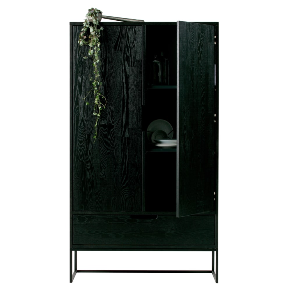 Buffet haut en frêne massif et métal noir 85 cm - SILAS