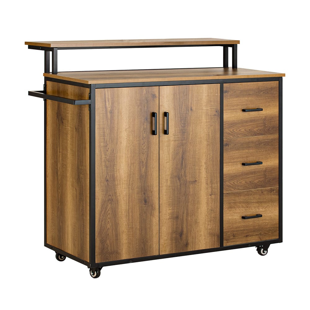Buffet îlot central SOBUY effet bois et métal 113 cm avec 3 tiroirs