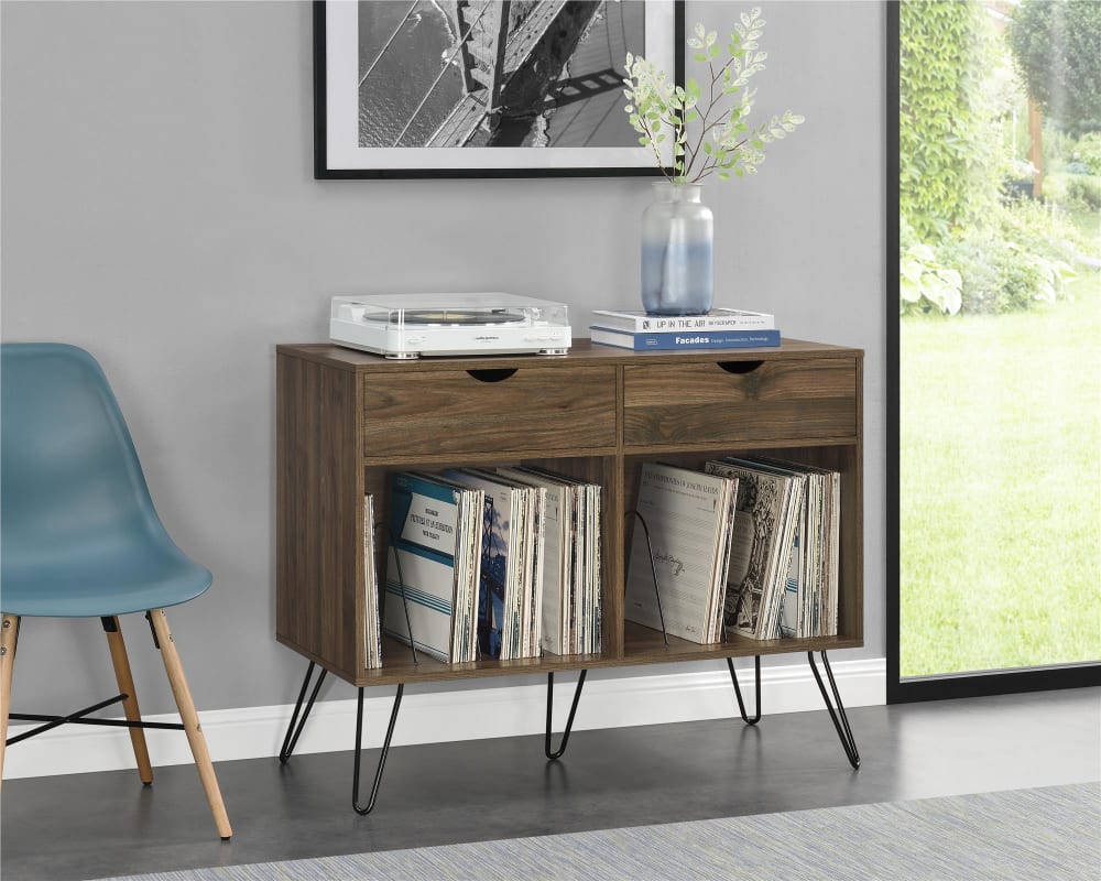 Détail du compartiment à vinyles du buffet HARMONY
