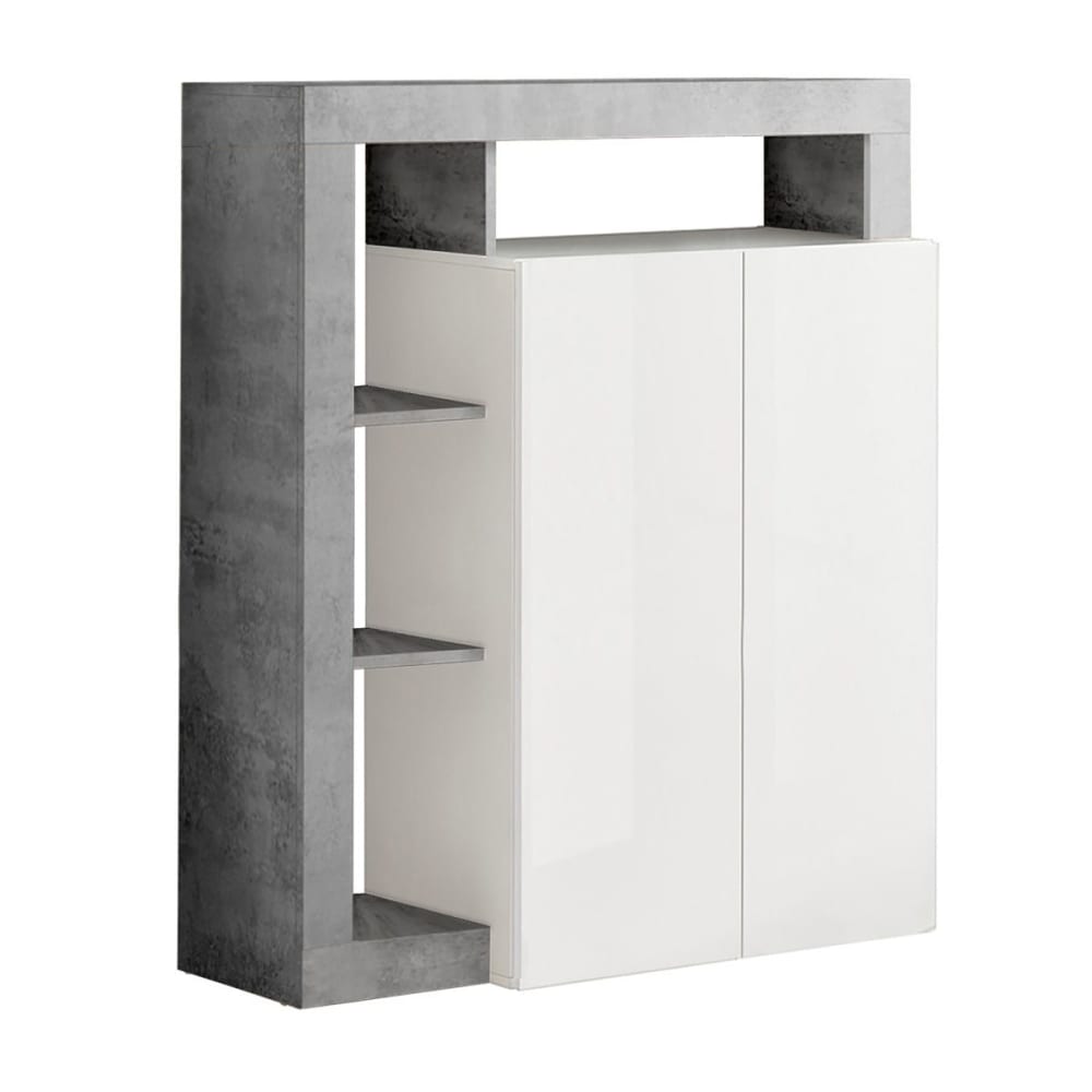 Buffet haut ARTURO blanc laqué avec niches effet ciment 108 cm