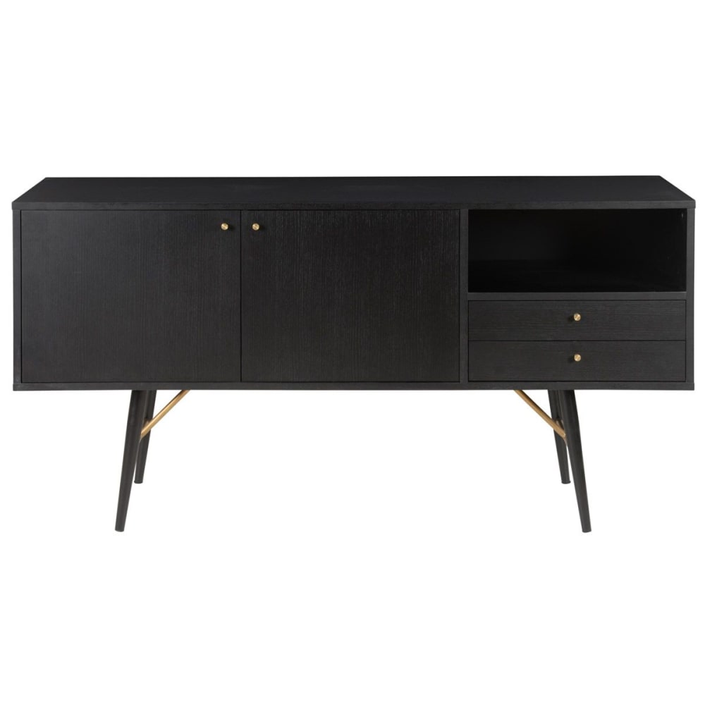 Buffet enfilade VERONA chêne plaqué noir 160 cm avec 2 portes et 2 tiroirs