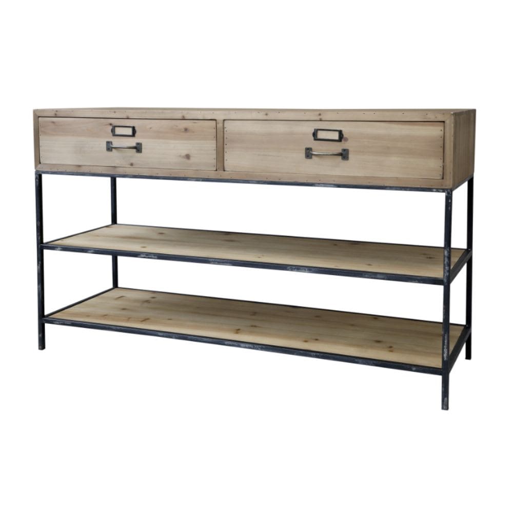 Buffet CHEMIN DE CAMPAGNE 124 cm en bois de sapin et fer noir avec 2 tiroirs