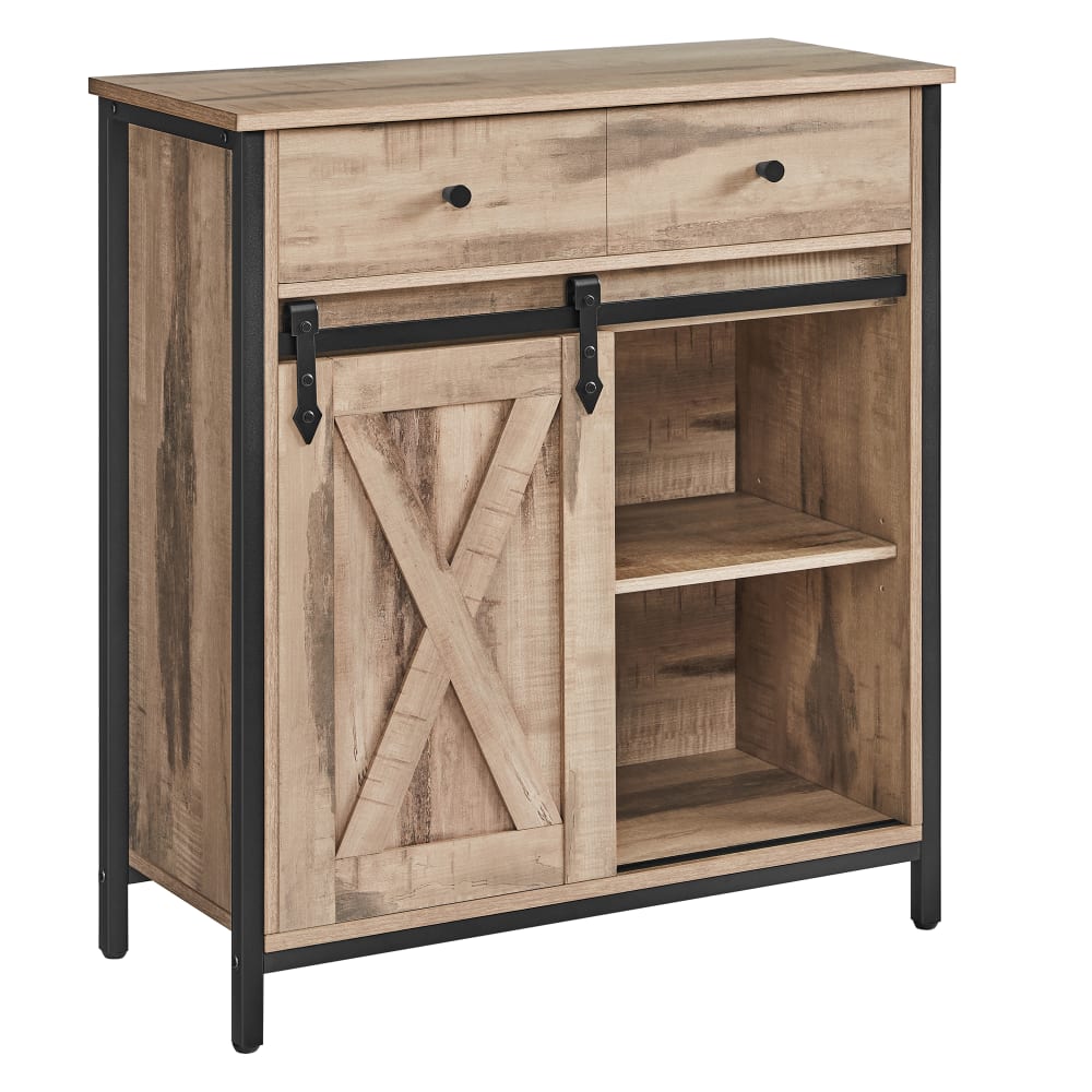 Petit buffet DIETER effet bois et métal noir 70 cm avec 1 tiroir