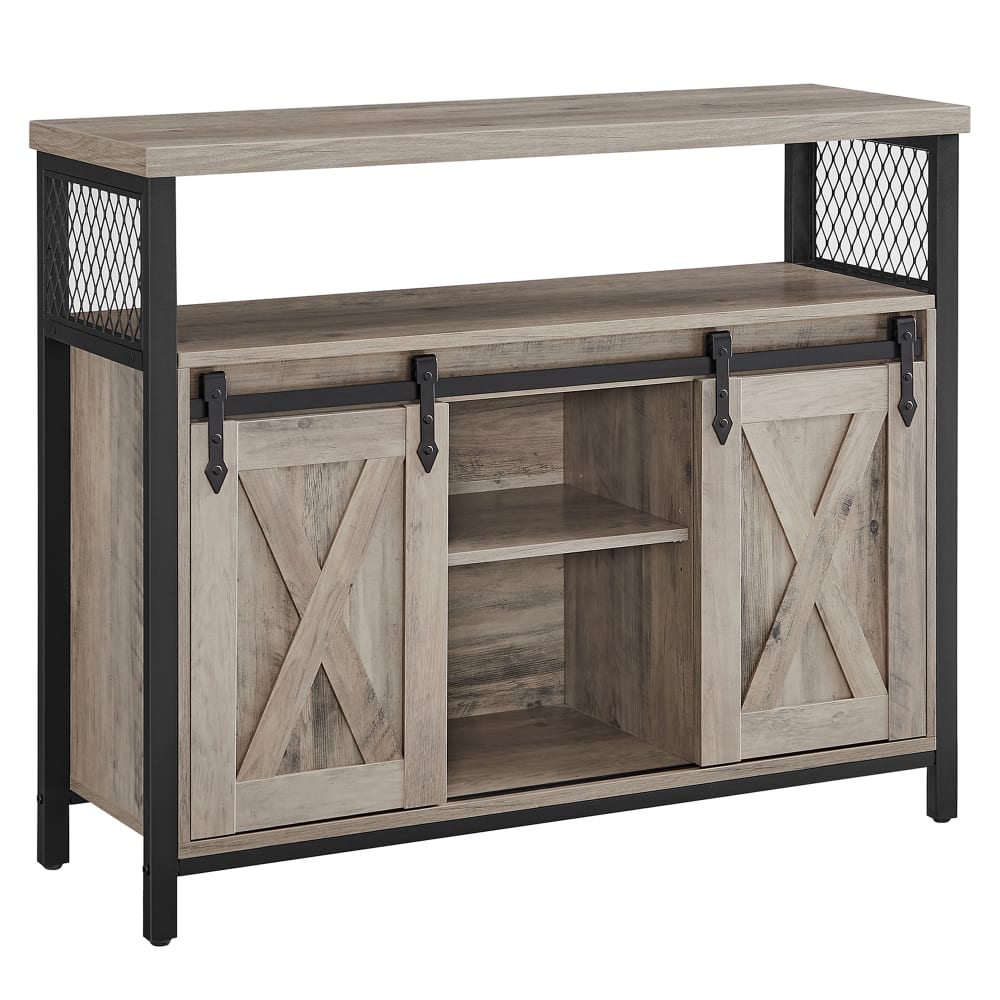 Buffet VASAGLE 2 portes effet bois grège et acier noir 100 cm