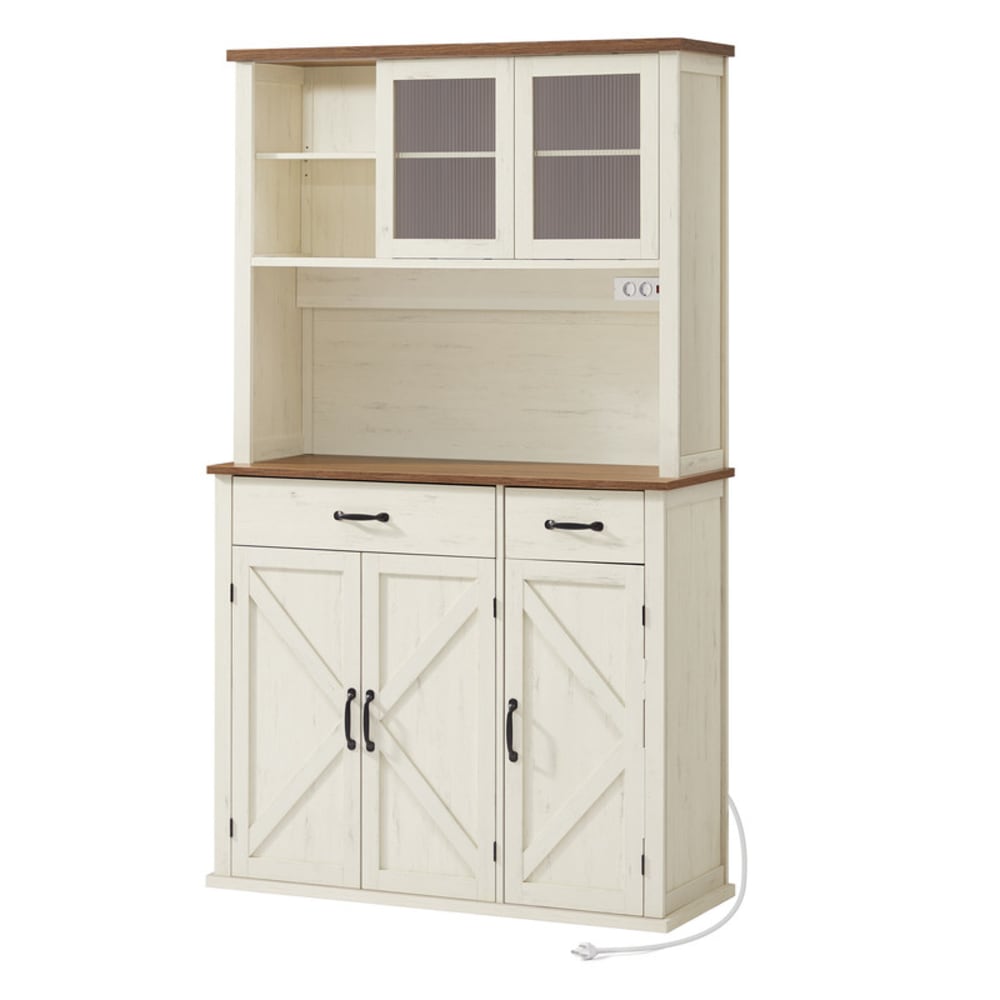 Buffet vaisselier HAEL blanc et marron miel 181 cm avec plan central